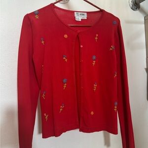 Red Floral Embroidered Cardigan